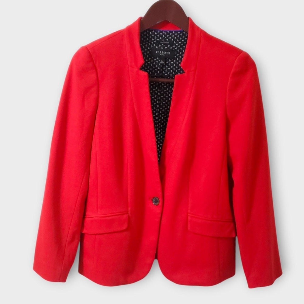 Talbots Aberdeen Ponte Knit Blazer Jacket Red Petite 8P Single Button Pockets